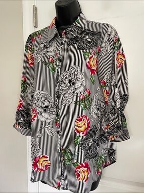 Floral Striped Button Down Shirt by Jessica Rose